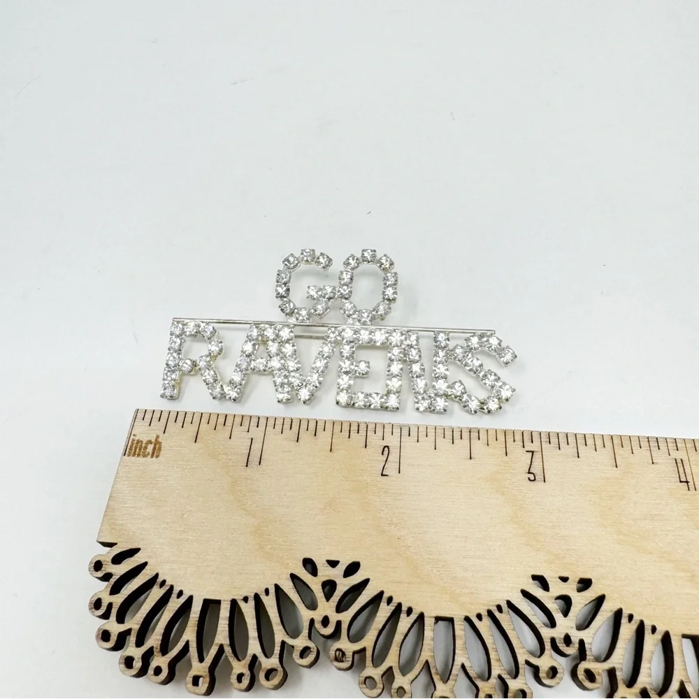 Vintage Clear Rhinestone Go Ravens Brooch